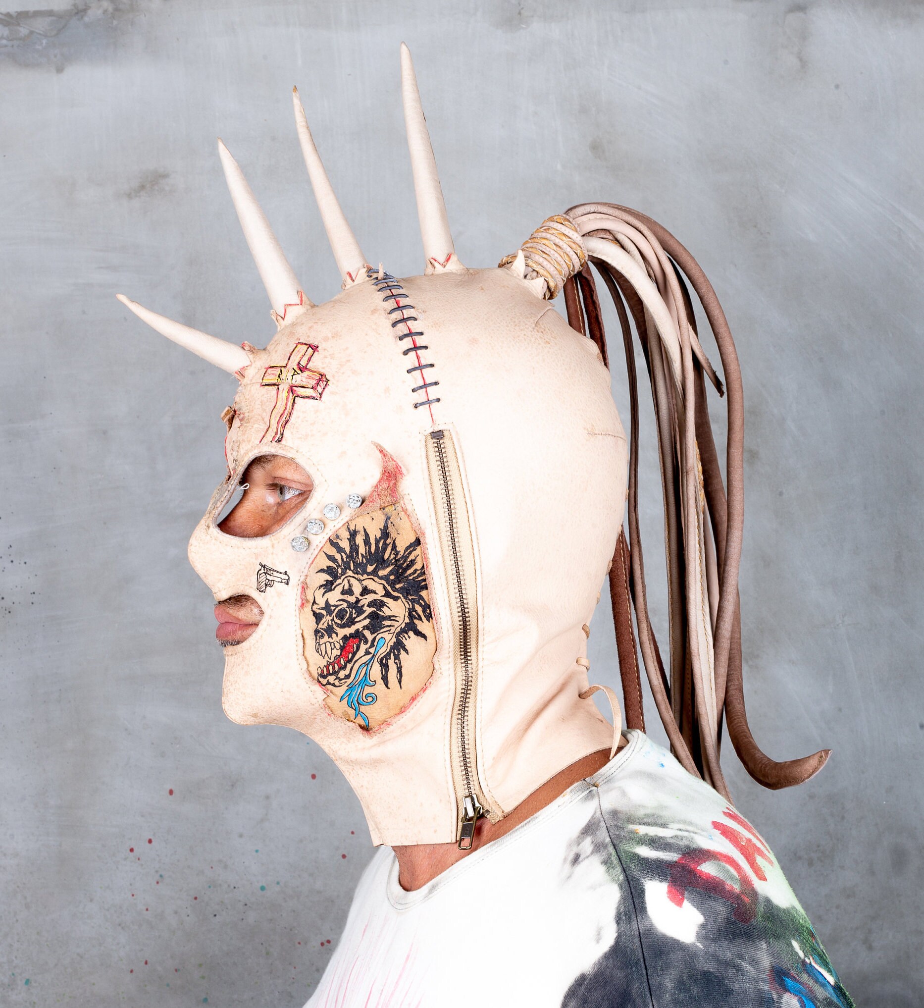 Scorched Unicorn Studded Punk Spike Face Tattoo Adult Scorched Unicorn Studded Punk Spike Face Tattoo Adult