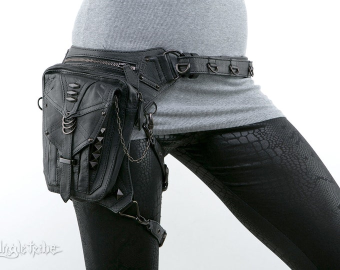 BLASTER 3.0 Black Leather Holster Hip Waist Bag Leg Bag and Shoulder Bag