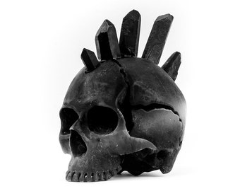 Dark Crystal Mohawk Black Metal Skull Sculpture Art