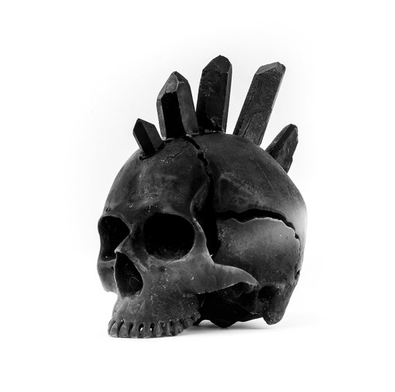 Dark Crystal Mohawk Black Metal Skull Sculpture Art