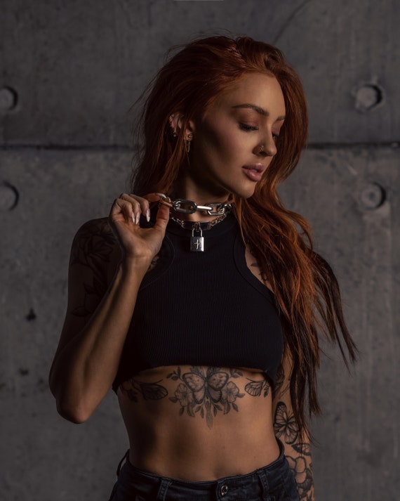 Silver Thick Chunky Chain Link Choker Necklace - Lightweight Design