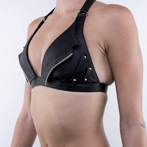 NIGHT RIDER Black Leather Halter Top Bra image 3