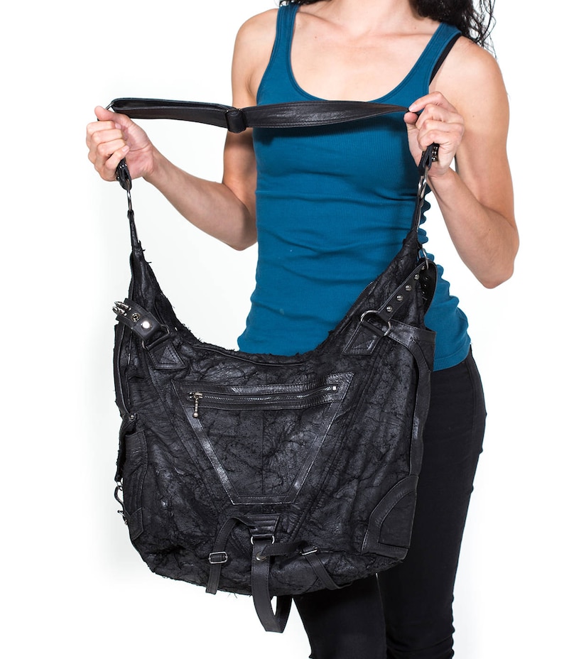 RAGE CAGE Black Leather Large Hobo Bag image 7