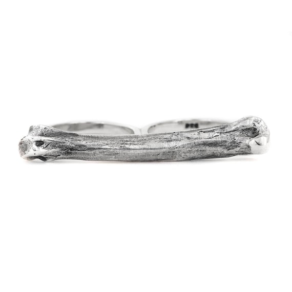 Double Finger Silver Ring Coyote Bone Sterling Silver Ring 925