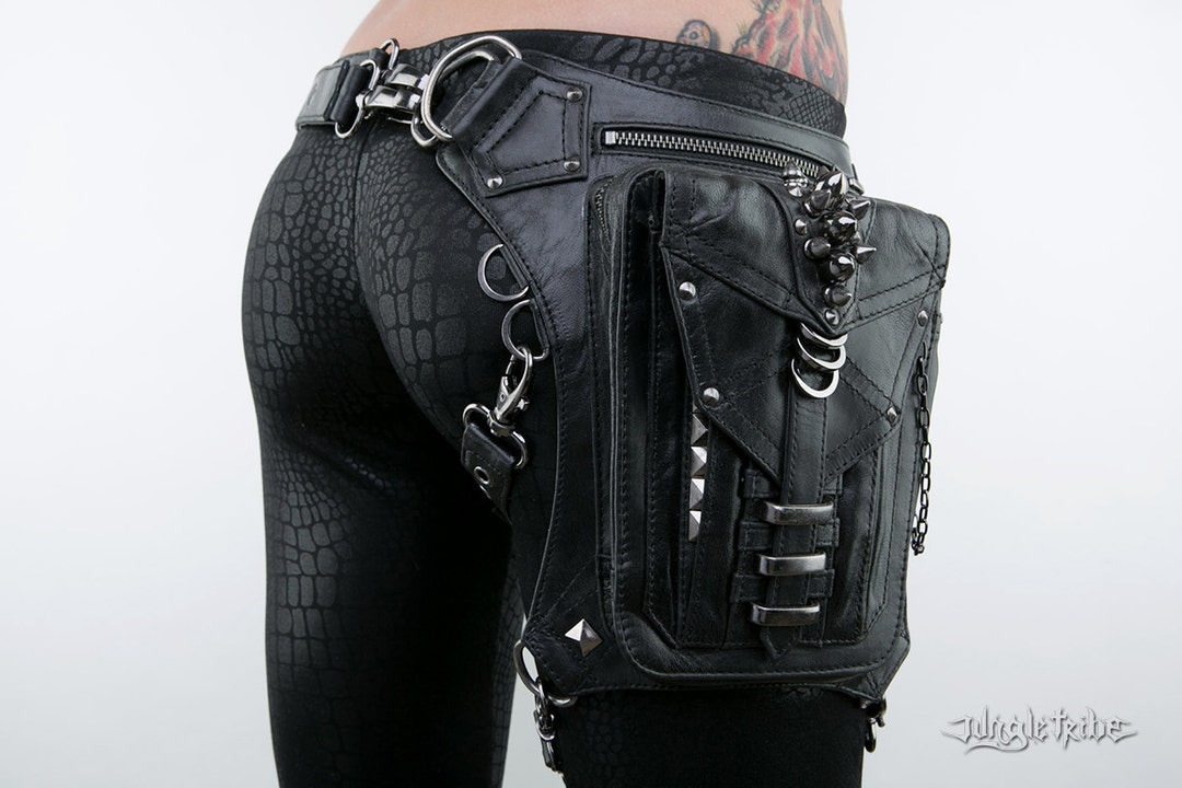 SHARK BITE Black Leather Hip Holster Waist and Shoulder Bag