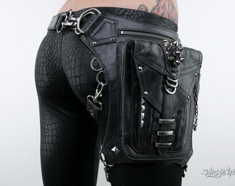 SHARK BITE Black Leather Hip Holster Waist and Shoulder Bag