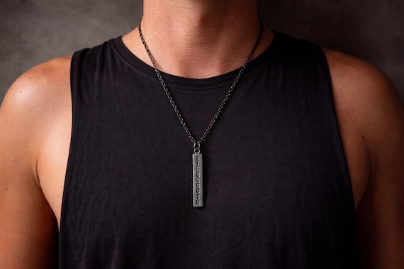 Oxidized Black Custom Word Bar Pendant — Personalized Necklace