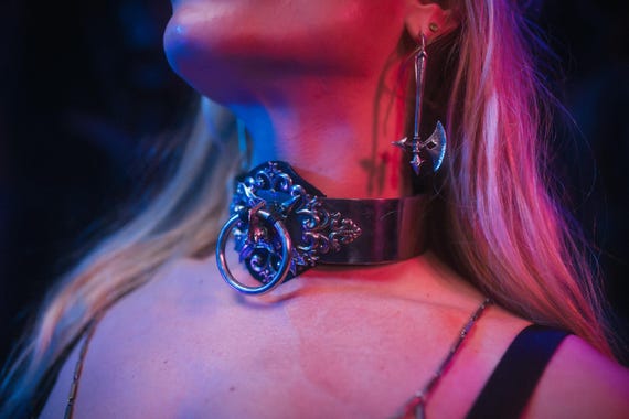 Leather Metal Choker Victorian MADEMOISELLE BATHORY