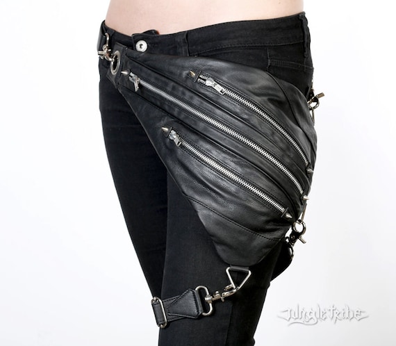 TRI ZIPPER Black Leather With Silver Hardware Backpack Fanny Pack and Hip Bag Etsy Canada