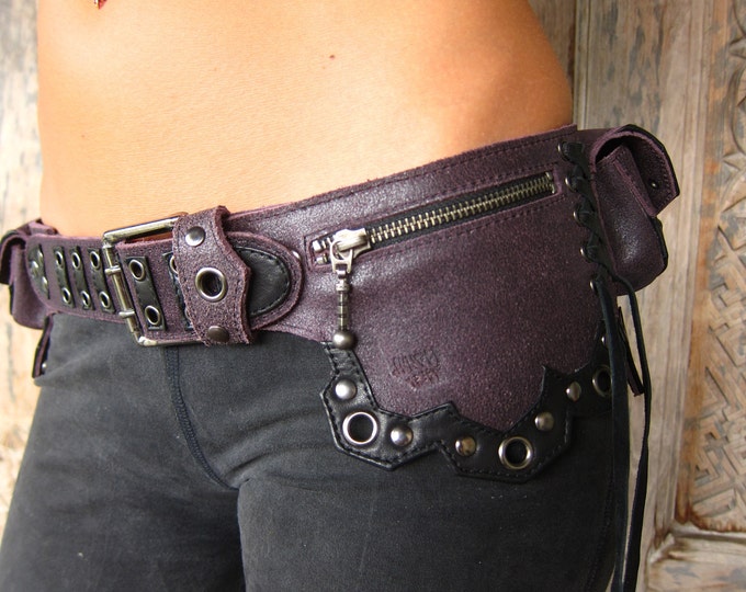 Dark Lines Leather Belt Bag in Purple Leather - Etsy