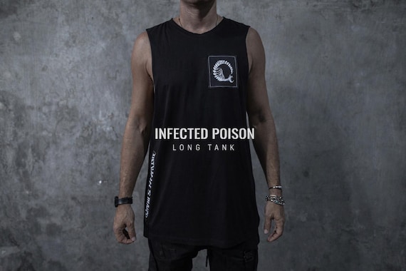 Infected Poison – Mens Black Tank  – Goth Tank Top – Techwear Sleeveless Shirt / Dark Streetwear Festival Top / Avant Garde Punk Clothing