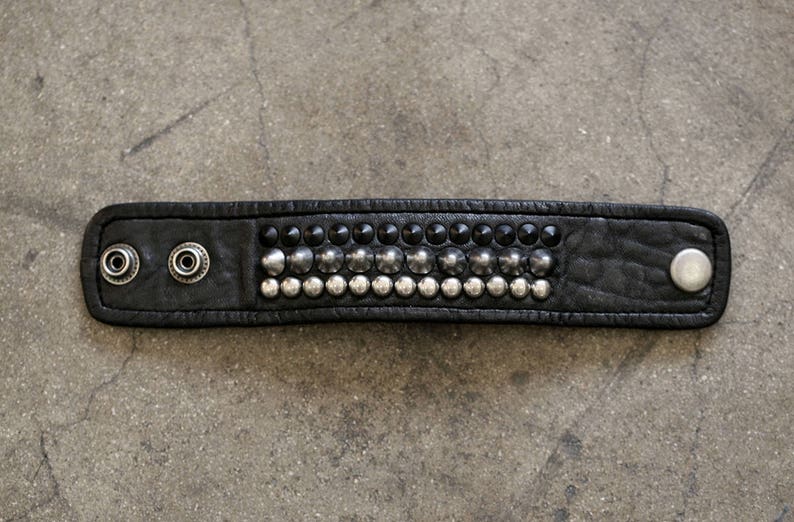 GRADATION Black Leather Metal Studded Punk Cuff Bracelet image 4