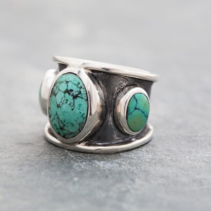 Tri Turquoise Sterling Silver Ring Mens or Womens - Boho Ring, Stone ...