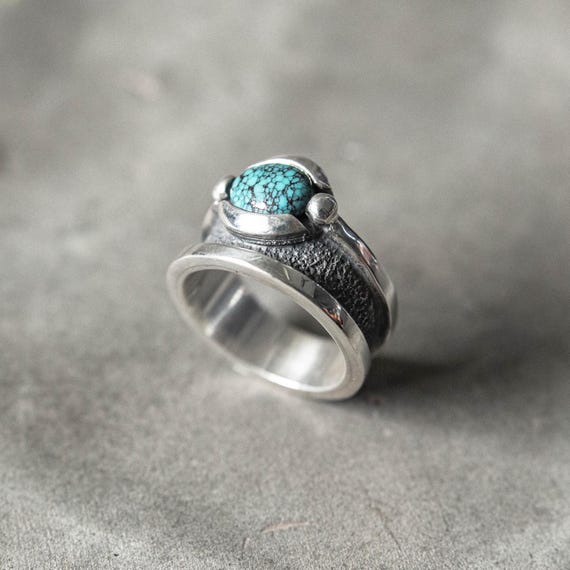 Skybound Turquoise Ring – Boho Silver Statement Ring, Rustic Minimalist Design