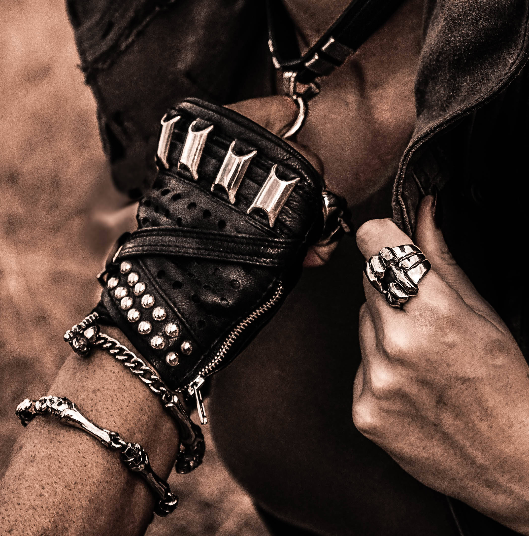 80's Metal - Spiked & Chained Leather Studded Fingerless Gloves