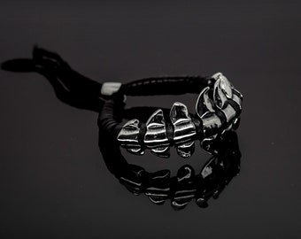 Alien Spine Silver and Black Leather Cuff