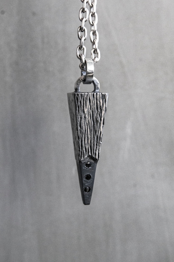 Black Diamond Spike Necklace – Recycled Diamond Silver Pendant, Ethical Minimalist Jewelry, Edgy Unisex Gift
