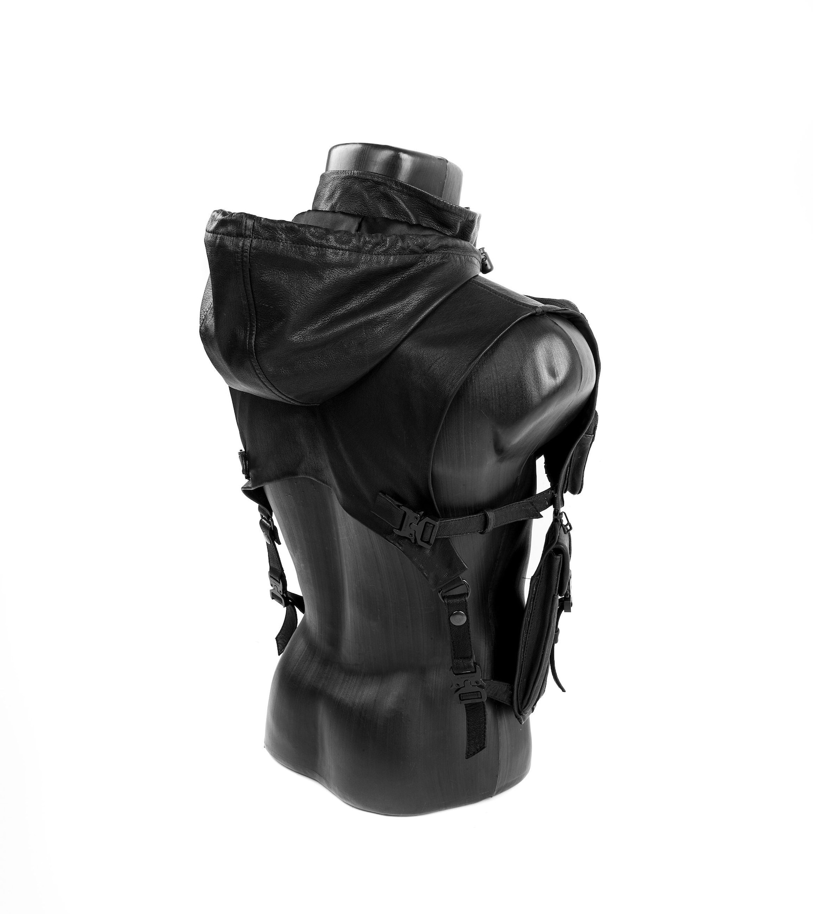 Tech9 Leather Hood With Shoulder Holsters | Tactical Techwear Pockets I ...