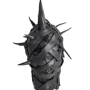 Dust + Beau x Jungle Tribe Collab Custom Mask: Strapped and Spiked Leather Full Face Gimp Mask