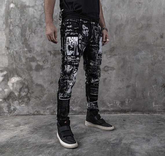 Art City 8 Black and White Punk Jeans I Limited Edition I 1 of 1 I Punk Rock I Goth I Emo I Metal I Cyberpunk