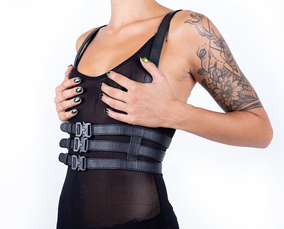 Triple Threat 2.0 Black Leather Harness Corset - Etsy