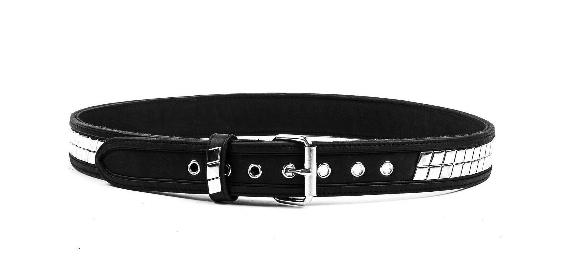 Buy the Mens Black Leather Adjustable Studded Silver-Tone Buckle Waist Belt  Size 32