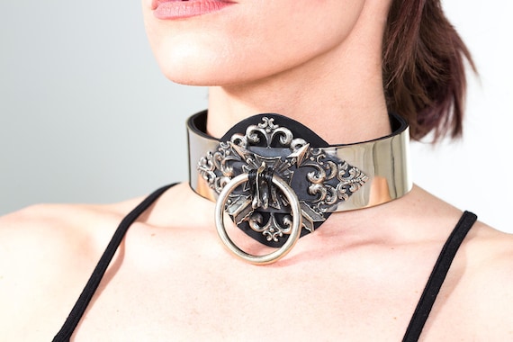 Leather Metal Choker Victorian MADEMOISELLE BATHORY