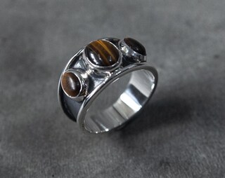Anello Donna In Argento 925 Fatto A Mano: Stile Boho Con Pietre Naturali Onice, Occhio Di Tigre, Corniola, Agata