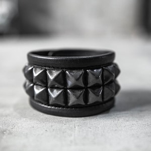 Black Pyramid Studded Leather Bracelet