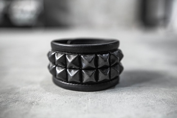Black Pyramid Studded Leather Bracelet