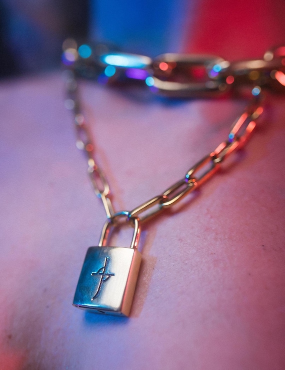 Stash Lock Chain Link Necklace 14K Gold Plated - locket with secret stash container