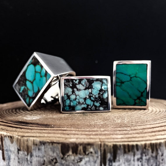 Turquoise Rectangle Inlay Sterling Silver Unisex Ring