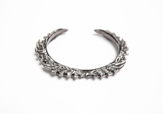 Giger Spine Silver Cuff Bracelet Bangle in 925 Sterling Silver or Silver Plated For Men and Women