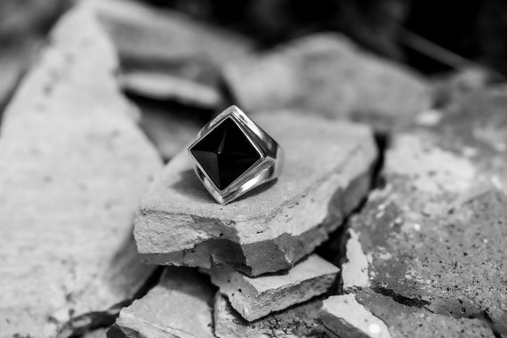 Black Onyx Pyramid Silver Ring