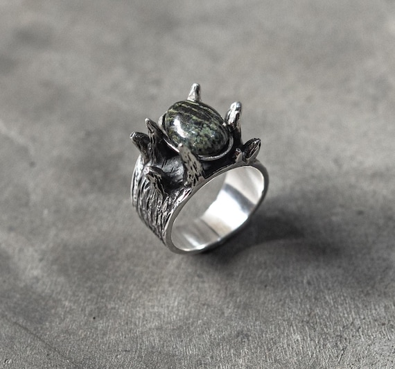 Seraphinite Crown Of Spikes 925 Sterling Silver Ring with Natural Gem Stone