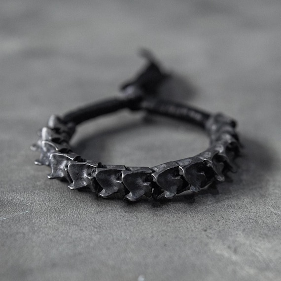 SPINAL RISE Adjustable Braided Leather Bracelet - Oxidized