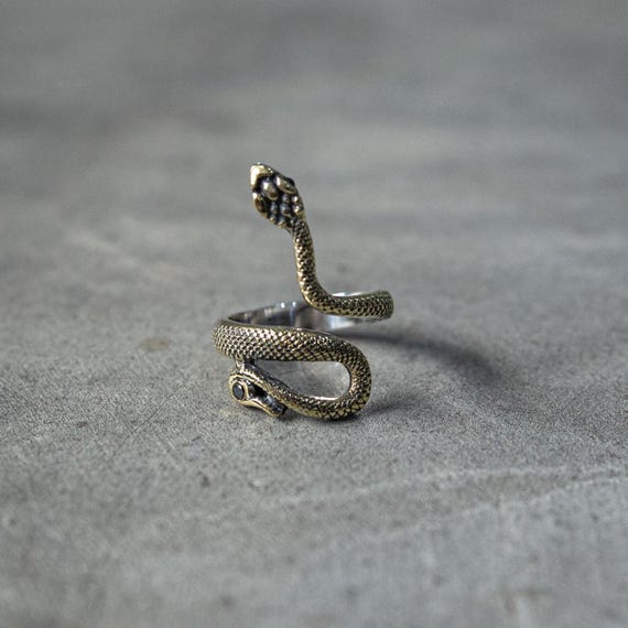 Gold Snake Coil Serpent Wrap Ring - Sterling Silver and Brass