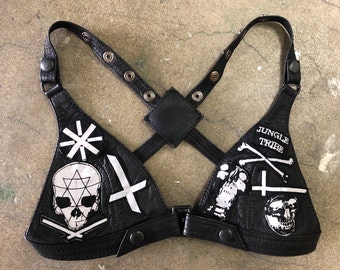 Black & White Bone Crew Leather Bra