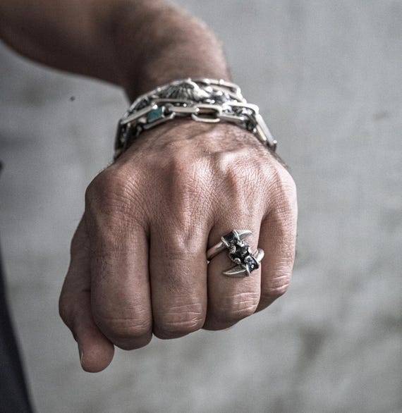 Gothic Claw Ring with Black Star Sapphire and Black Diamond Ring