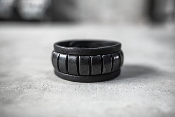 Nu Metal Black Stud Leather Bracelet Cuff