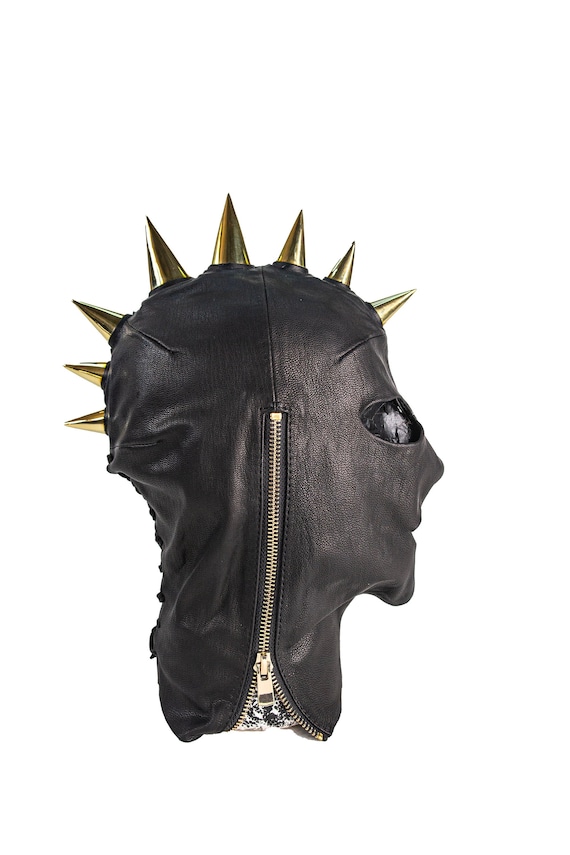 Gold Spike Mohawk Black Leather Face Mask I Halloween Mask I Halloween Costume I Masquerade Mask I Festival Mask I Fetish Mask I BDSM mask
