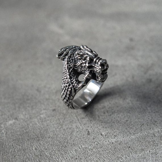 Silver Dragon Ring – 925 Sterling Silver Statement Ring, Gothic Fantasy Jewelry