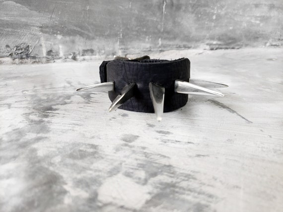 The Futurist Giant Spiked Black Leather Cuff