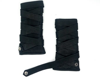 Battle Kross Wrap Fingerless Leather Gloves