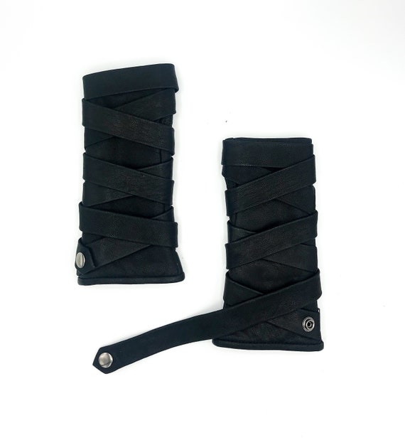 Battle Kross Wrap Fingerless Leather Gloves