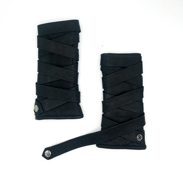 Battle Kross Wrap Fingerless Leather Gloves