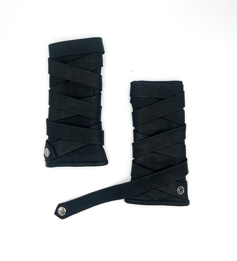 Battle Kross Wrap Fingerless Leather Gloves image 1