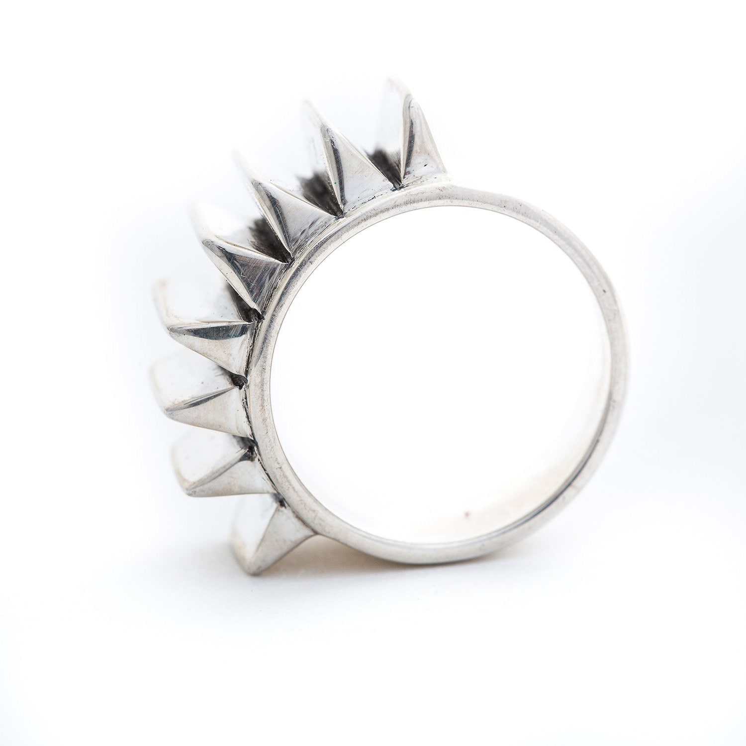 Flanged Silver Spike Ring 