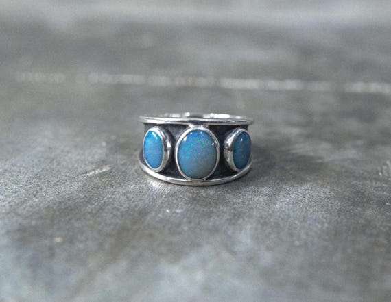 Tri Opal Sterling Silver Ring