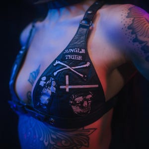 Black & White Bone Crew Leather Bra